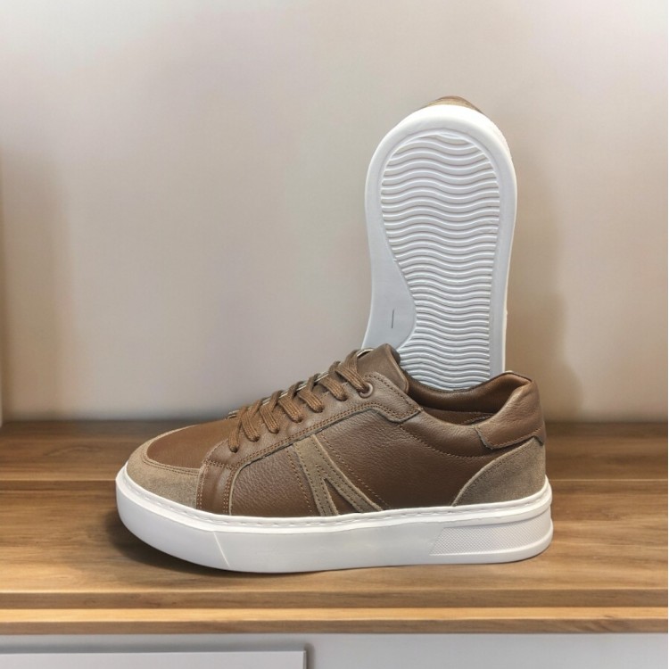 Kahverengi Deri Süet Garnili Sneakers